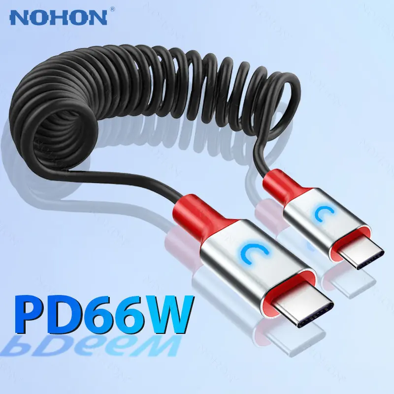 

Светодиодный Выдвижной кабель USB C к Type C 5A PD, кабель для быстрой зарядки телефона Samsung Xiaomi, весенний зарядный шнур USB C