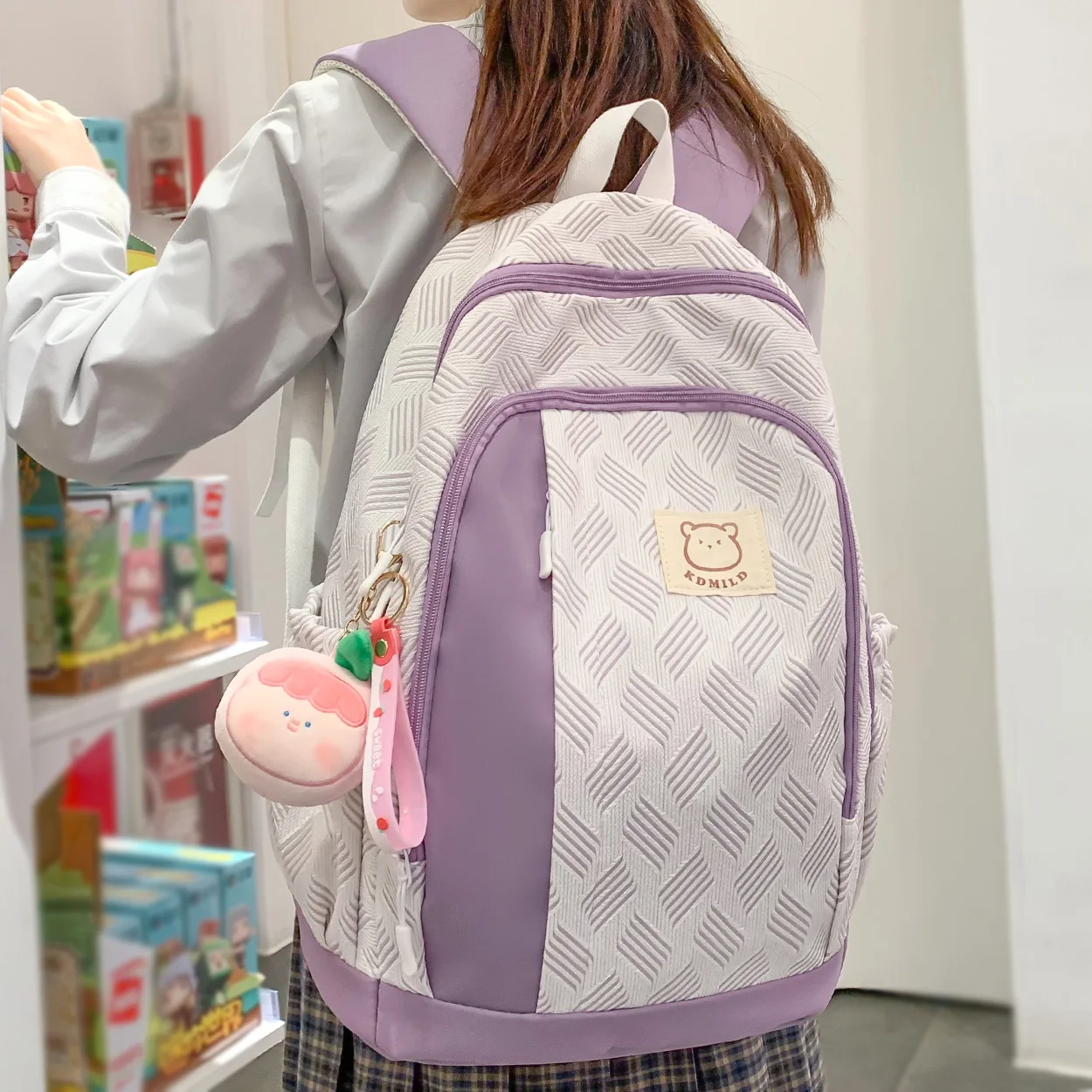 

Girl Kawaii Purple Nylon School Bag Waterproof Fashion Lady Cute Laptop Female Travel BookBag Trendy Women College Backpack Teen