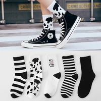 1 pairs cute cow print long socks for women cotton solid color ankle socks autumn casual lady girl long socks
