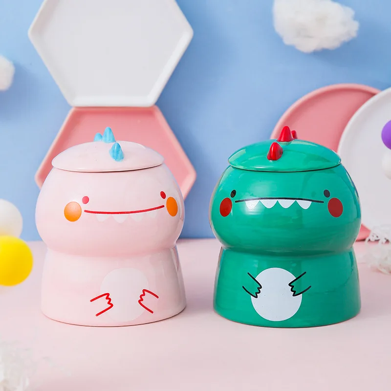 

450ml Cute Dinosaur Ceramics Coffee Mug with Spoon Creative Hand Painted Drinkware Milk Tea Cups Novelty Gifts