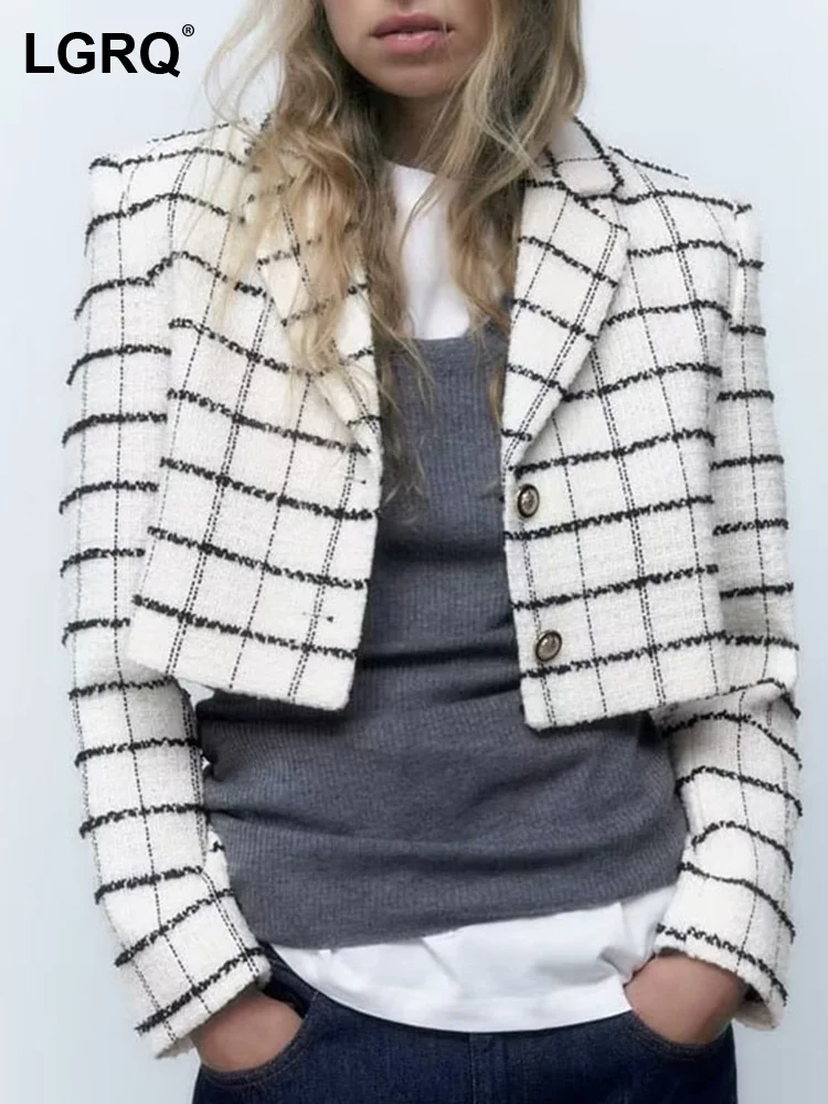 

LGRQ Fashion Women's Blazer New Notched Long Sleeve Patchwork Plaid Single Breasted Suit Jackets Female Tide Summer 2023 19J2477