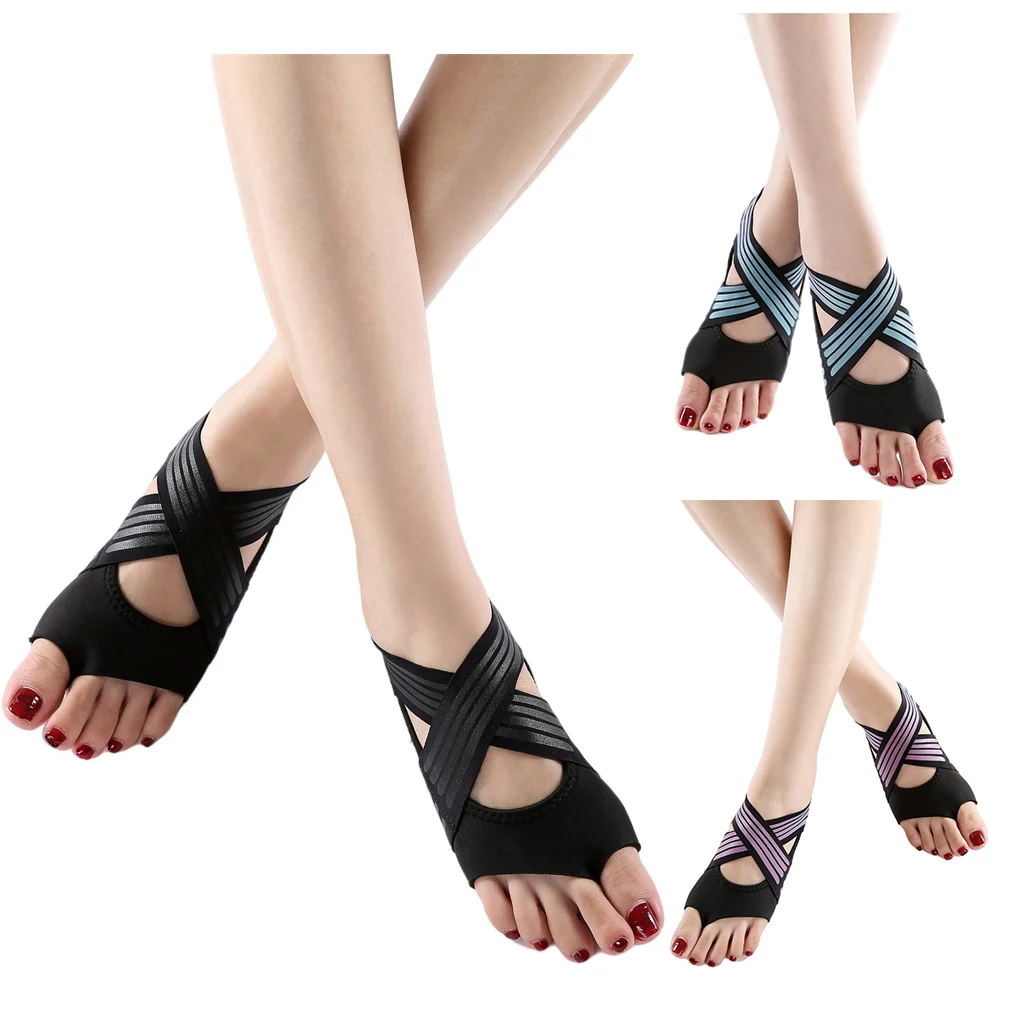 

1 Pair Anti-slip Breathable Toeless Socks with Grips Yoga Ballet Pilates Fitness Professional Dance Sock Black M