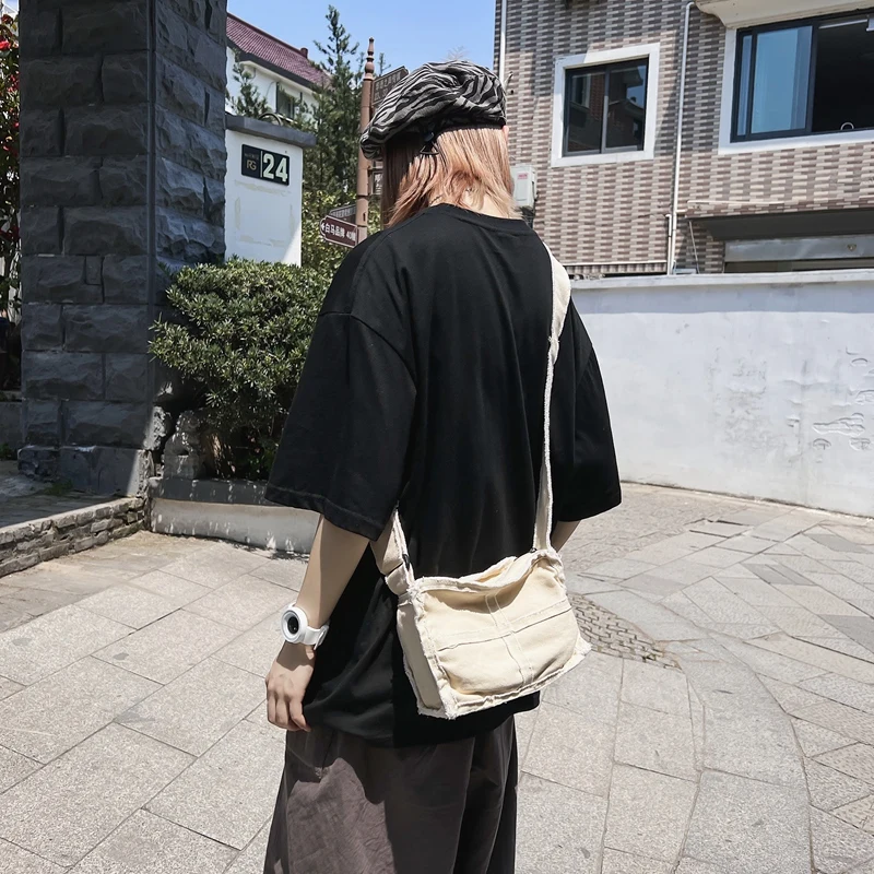 Mini Canvas Women's Bag Solid Handbags Casual Shoulder Cross Bag Vintage Eco Bag Korean Fashion Messenger Bag Y2K Purse Satchel