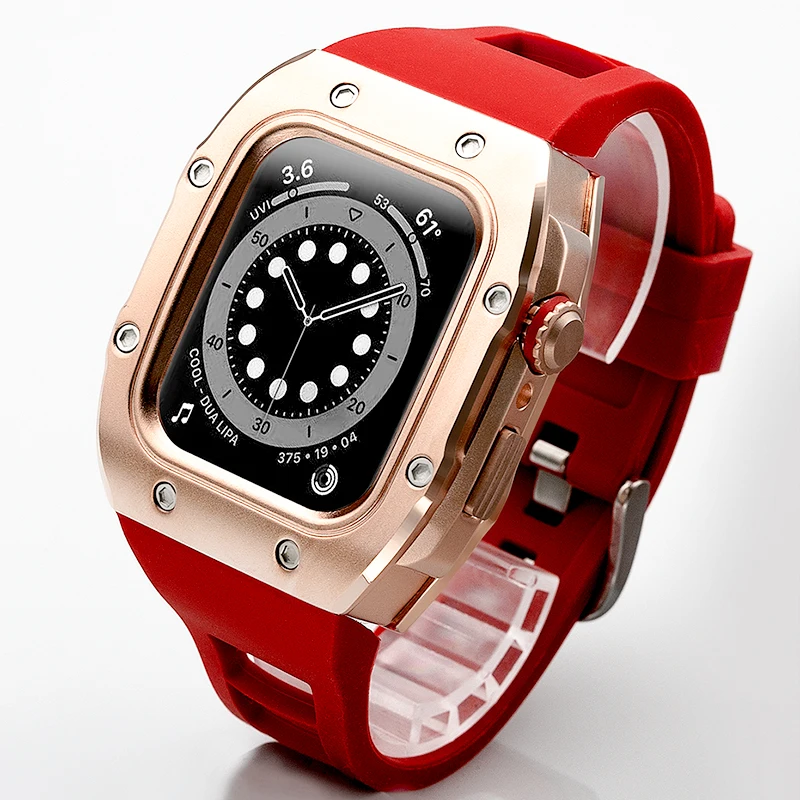 

Steel case+strap For iwatch series 6 5 4 SE 44 mm Modification kit Rubber for apple watch 5 band 6 5 4 SE 44mm 40MM Metal Correa