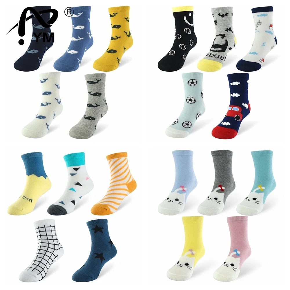 

New 5 Pair/lot Kids Cotton Socks For Baby Boys Girls Socks Stripes Suitable Autumn And Winter Lovely Cat Children's Style For 1-