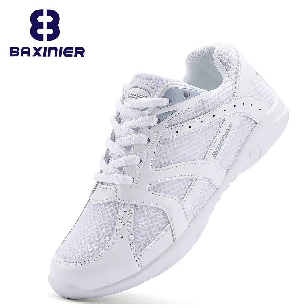 BAXINIER Girls White Cheerleading Shoes Mesh Breathable Training Dance Tennis Shoes Lightweight Youth Cheer Competition Sneakers