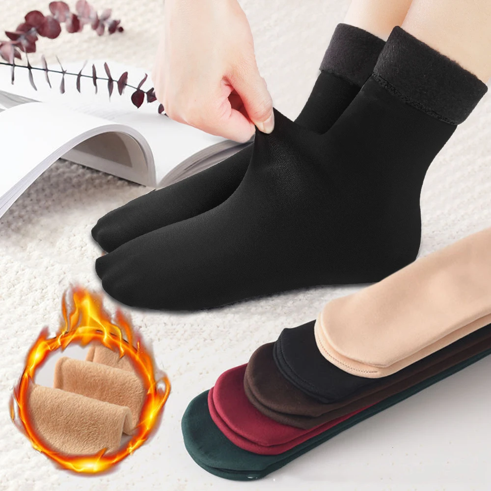 1Pairs Women Winter Warm Thicken Thermal Socks Soft Casual Solid Color Sock Wool Cashmere Home Snow Boots Floor Sock