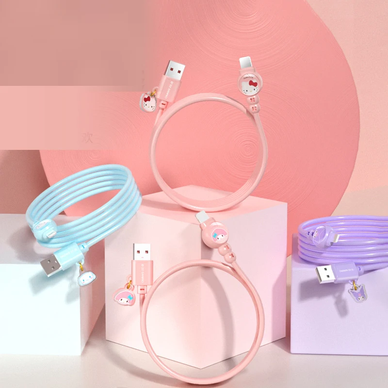 

Милая Sanrioed аниме Kuromi Cinnamoroll My Melody, шнур для быстрой зарядки и передачи данных, зарядное устройство, Usb-кабель для Iphone Typec, подарок на день рожде...
