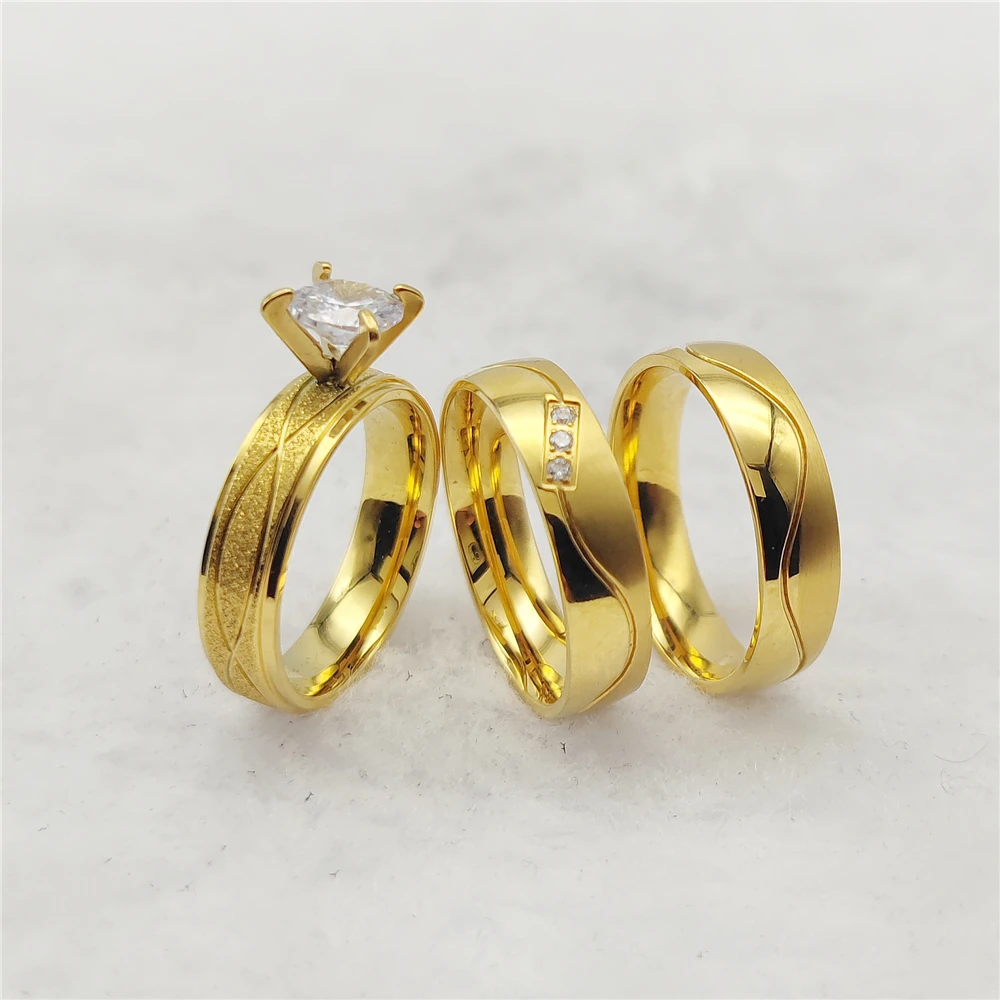 Bijoux Marriage Jewelry s For Women 5A Cz Diamond Bridal Sets 24K Gold Plated Wedding Engagement Rings Couples