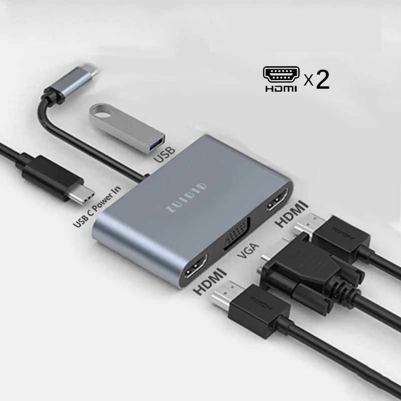 USB C כדי הכפול HDMI-תואם VGA, USB C Hub תחנת עגינה כפולה צגים עבור Dell XPS HP Elitebook Lenovo Acer Chromebook Asus