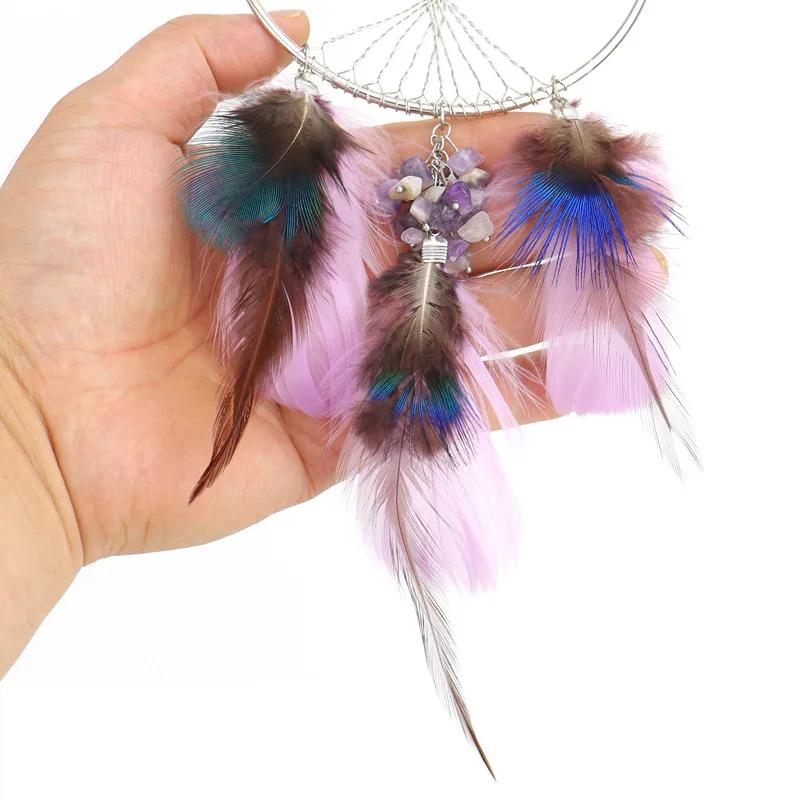 Handmade rock crystal gravel life tree Fortune Tree hanging with feather tassel door  window decoration car interior ornament