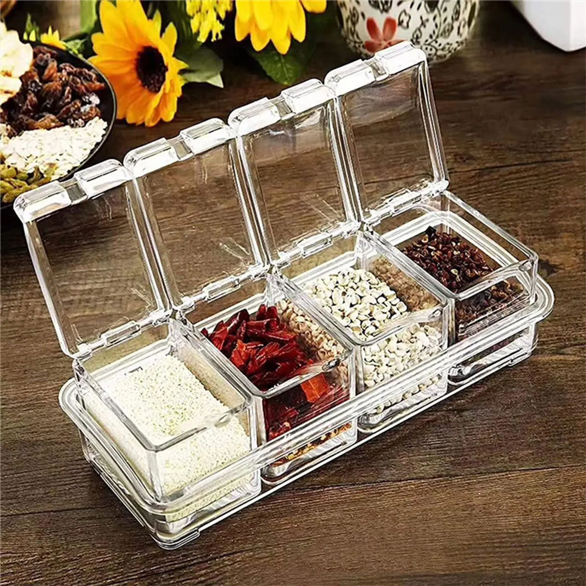 

Seasoning Box Transparent Condiment Jar Dust-proof Spice Pot Sealed Spice Container for Allspice Salt Sugar Cruet Kitchen Tools