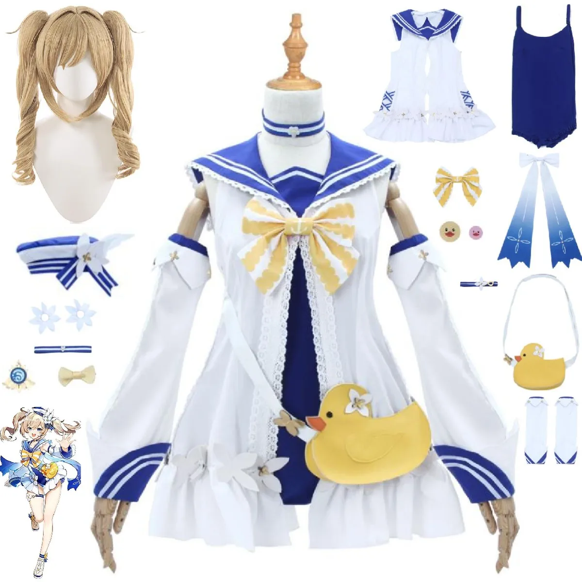 

Game Genshin Impact Barbara Cosplay Costume Aldult Woman Dress Suspender Swimsuit Wig Halloween Anime Rave Party Cute Loli Suit
