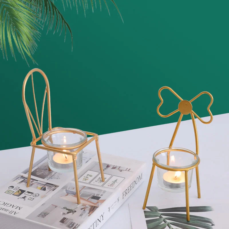 

Iron chair Candlestick decoration Nordic romantic candlelight dinner props dining table decoration wind bedroom room