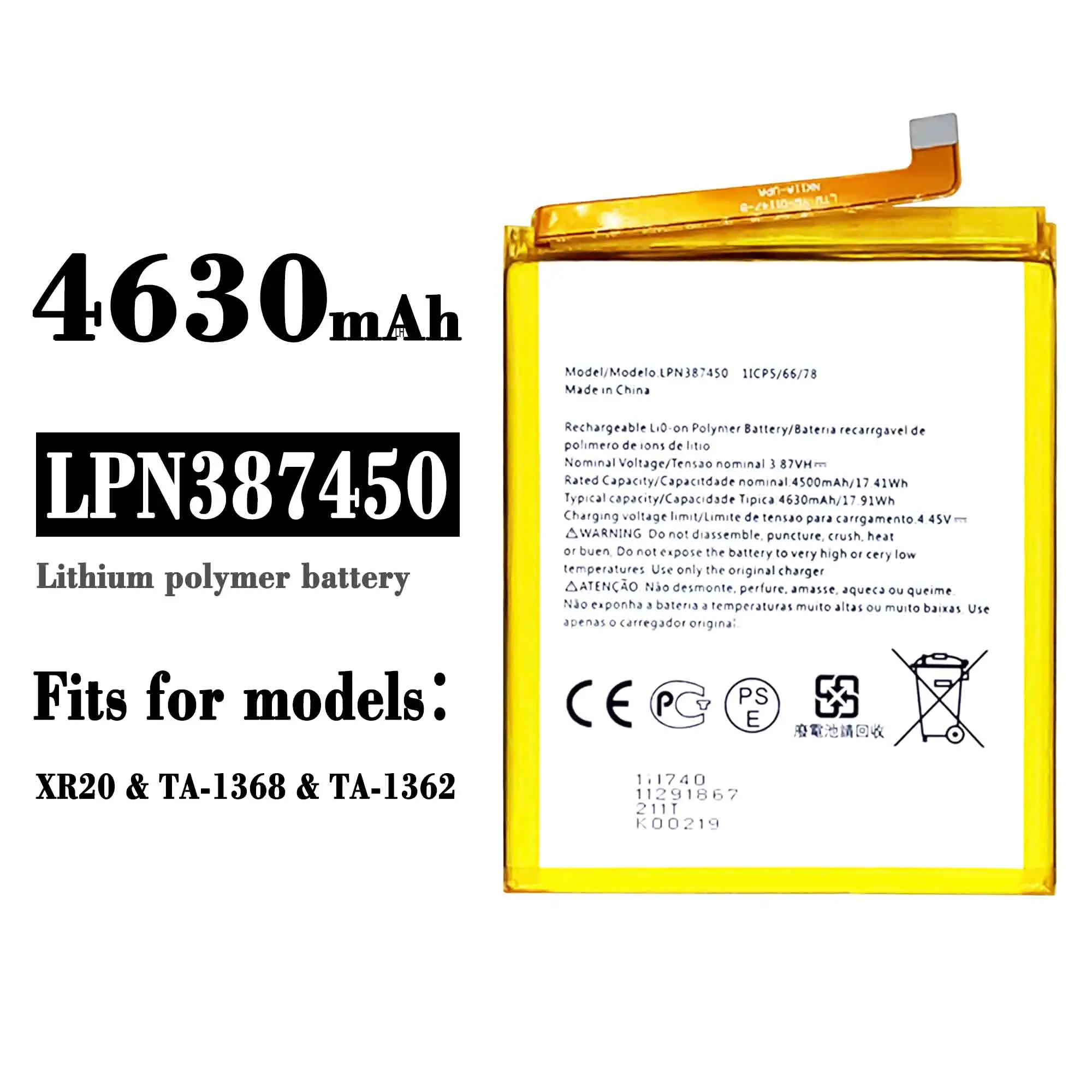 

Battery LPN387450 4630mAh for Nokia N910 XR20 X20 TA-1362 Mobile Phone Bateira