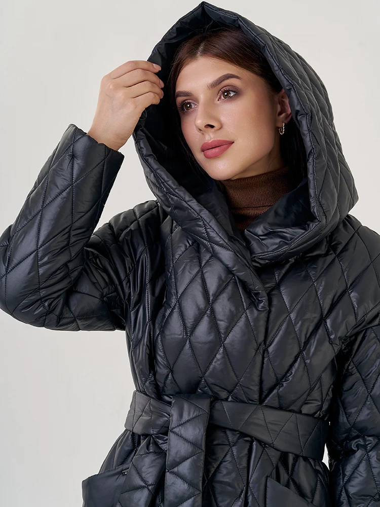 Fashion Thick Warm Black Hooded Long Parkas with Belt 2022 Winter Women's Casual High Quality Army Green Coat Ladies Outwear