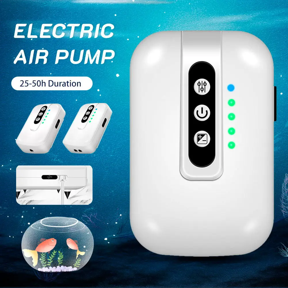 

Universal Fishing Oxygen Pump Rechargeable Air Pump 3L/min 2 Mode 25H/50H Duration 2Outlet Air Pump For Outdoor 30-100L Aquarium