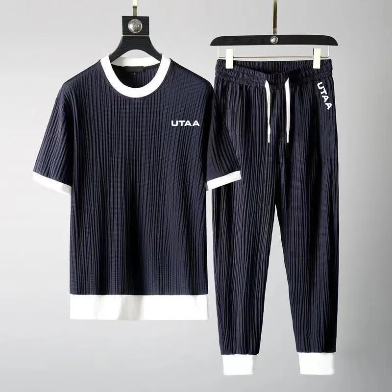 Golf Summer Suit Men's Crew Neck Elastic Breathable Fold Short Sleeve Thin Style A Set Of High-grade Temperament Men's Wear