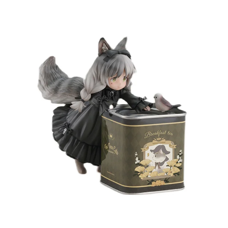 

Anime Tea Party Cat Model Cute Toy Gray Genuine Original Pre-sale Toy Gift PVC Action Decoration Cat Canned Toy Gift Doll