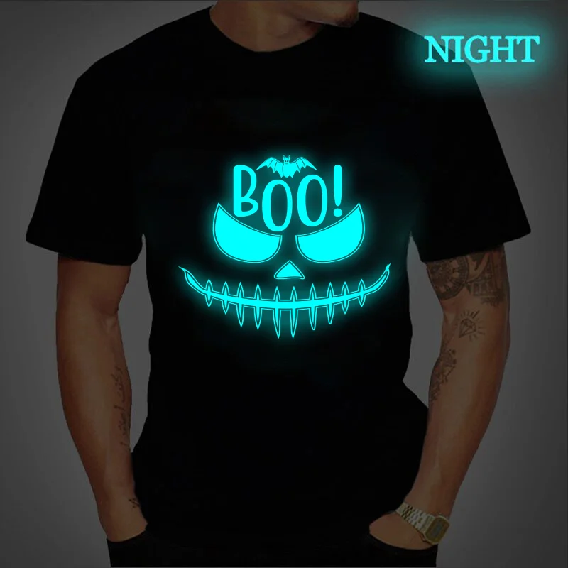 

Boo Print Men T-shirt Halloween Horror Movies Trick or Treat Black Tshirt Fashion Harajuku T-shirt Luminous Oversized Streetwear