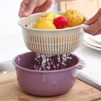 kitchen double layer fruit washing vegetable extra large thickened draining round plastic storage basket