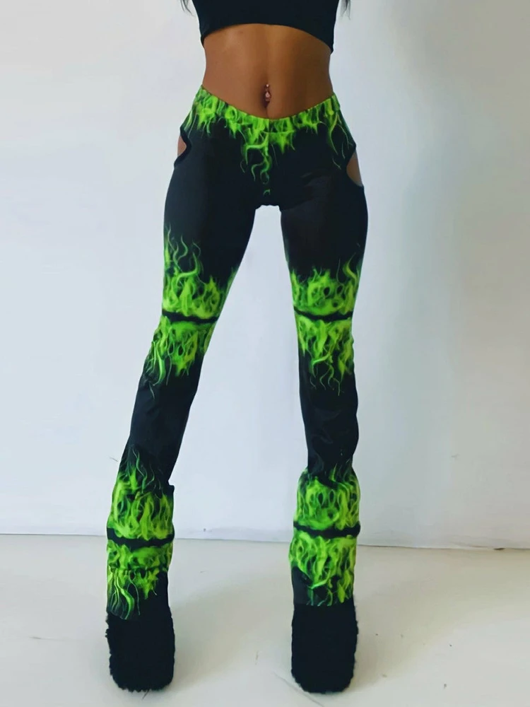 

Женские брюки с эластичным поясом Sifreyr, повседневные обтягивающие черные штаны с принтом Y2K