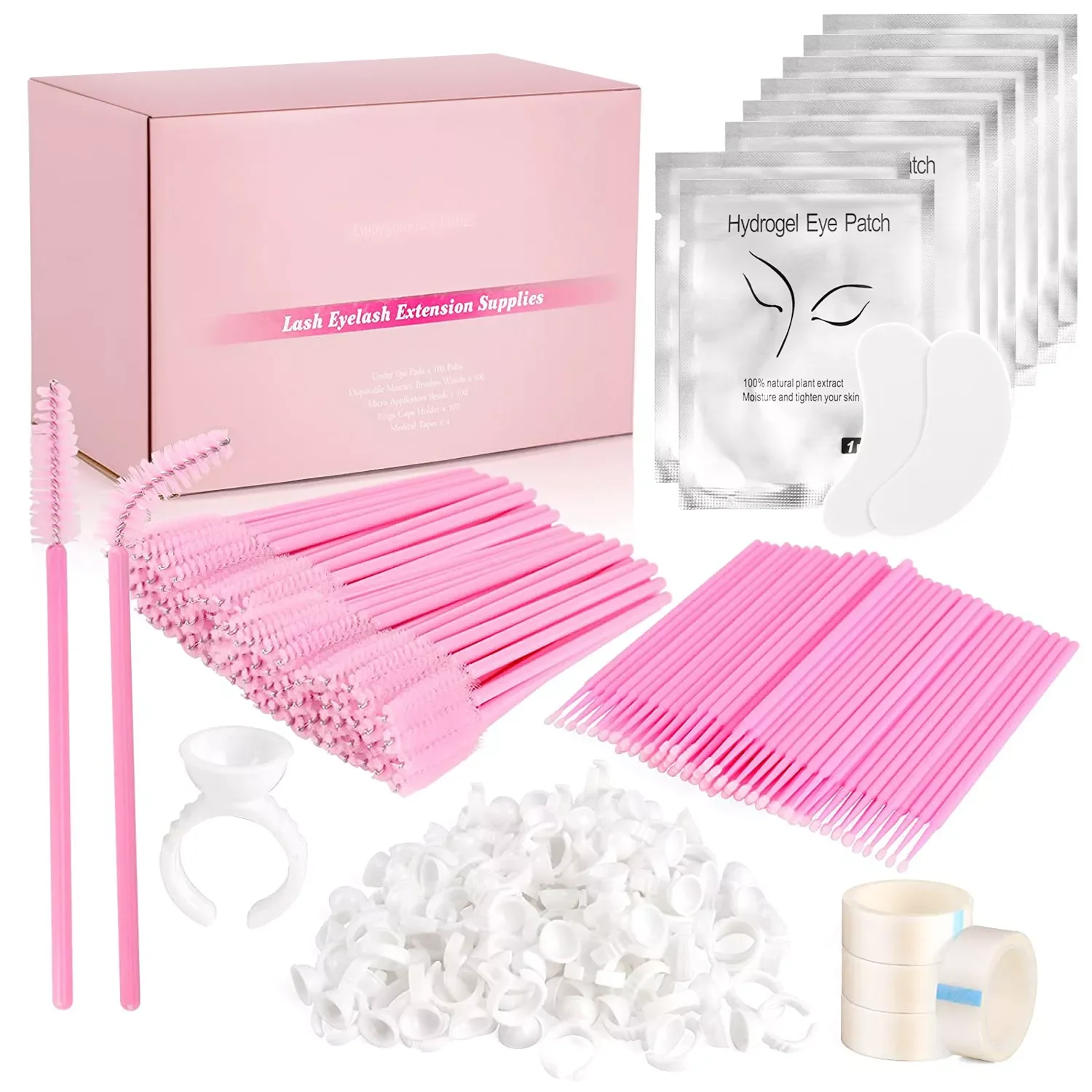

NEW2023 404Pcs Eyelash Extension Supplies Kit Lashes Micro Brush Medical Tape Glue Ring Eye Pad Disposable Mascara Brushes Wands