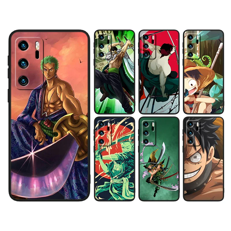 

Anime One Piece zoro For Huawei P50 P40 P30 P20 P10 P8 Pro Lite E 2017 5G Black Silicone Soft Luxury Phone Case Capa