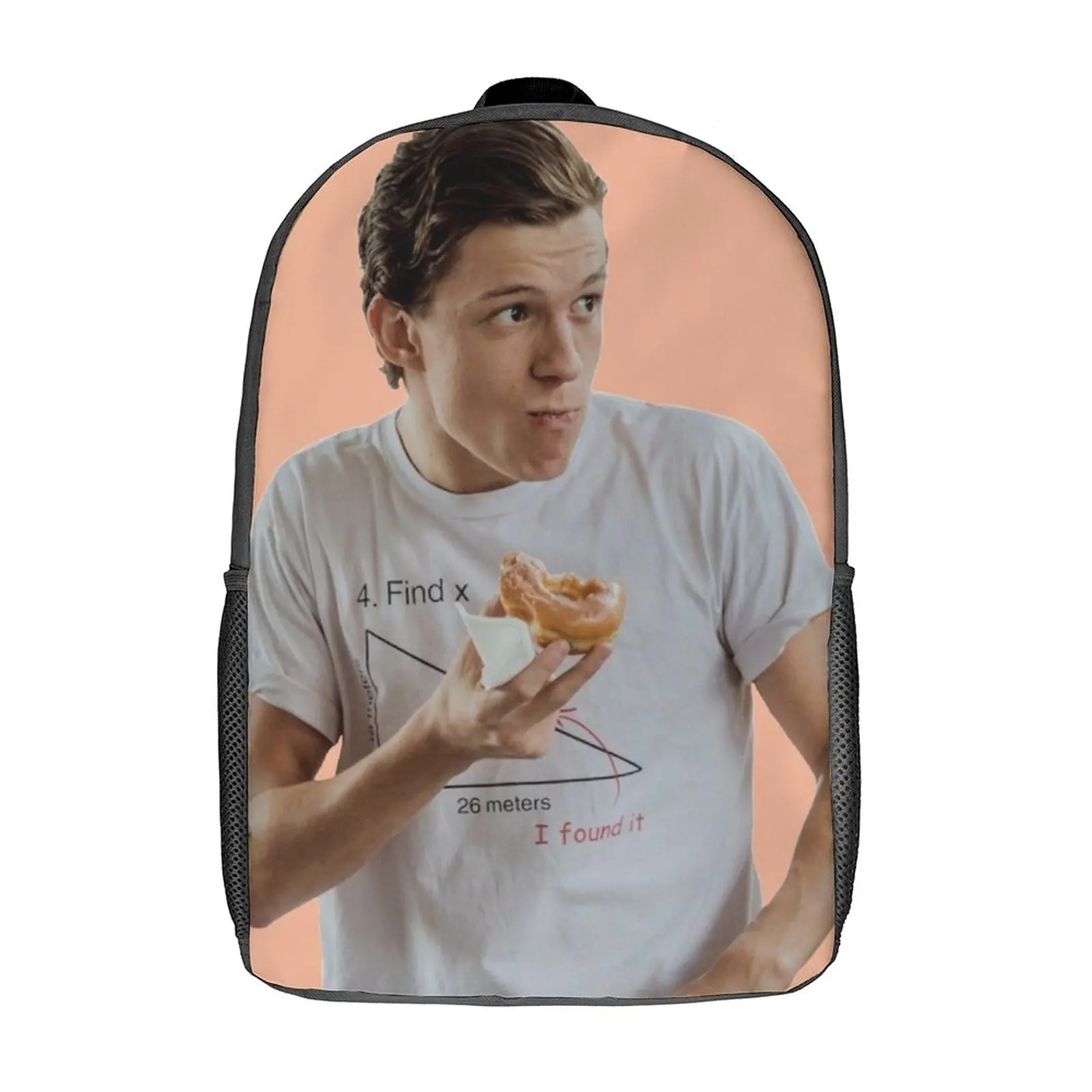 

Tom Holland Backpack Eating Donut Math Tee Outdoor Backpacks Male Colorful Big School Bags Kawaii Rucksack