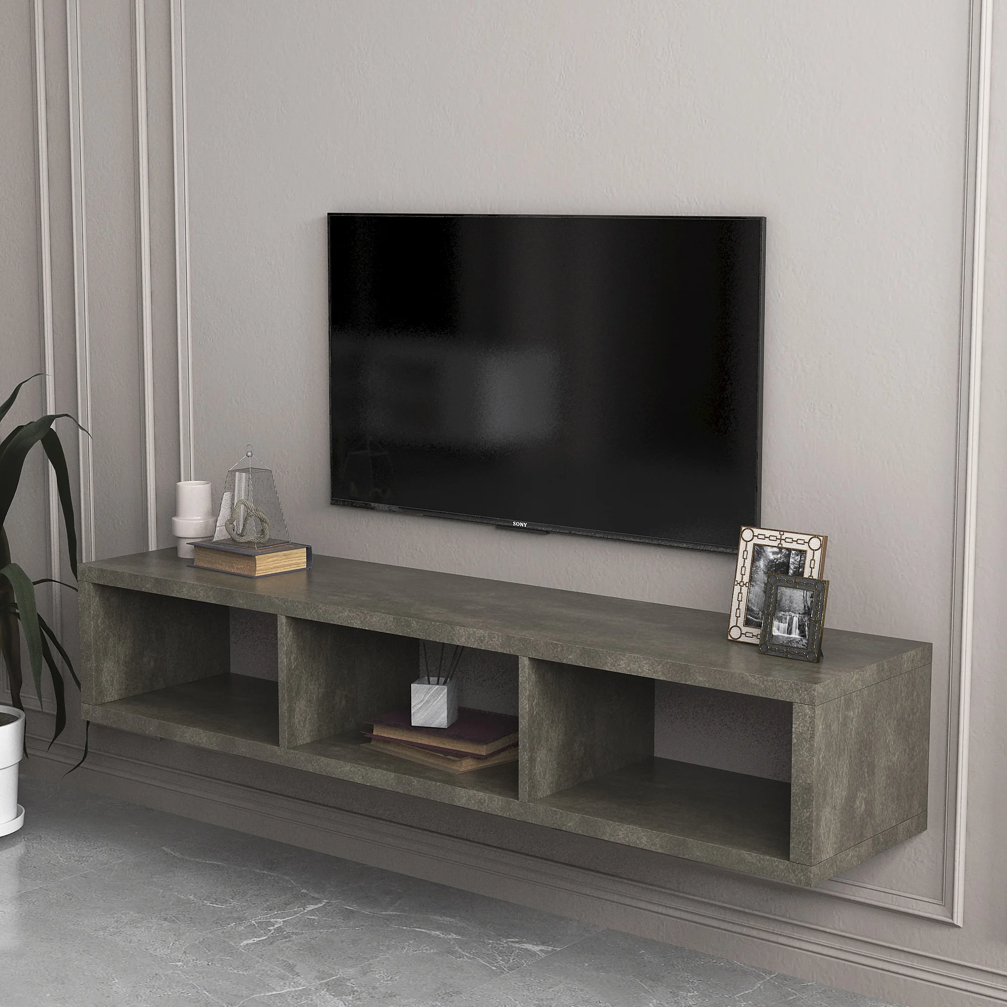 

Shallow Floating TV Stand TV Cabinet TV Console 60" Home Furniture for Living Room Grey
