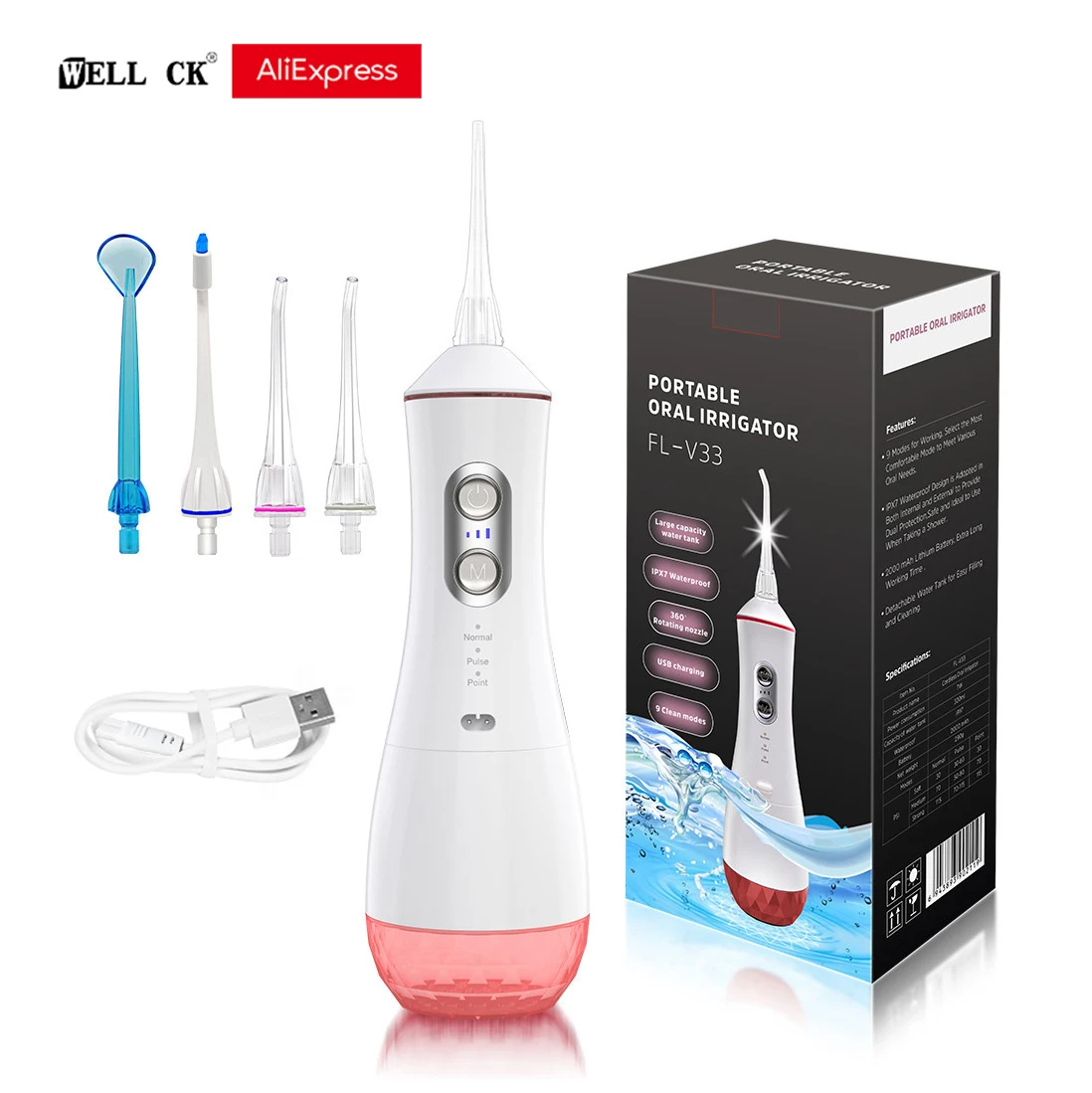 Portable Oral Irrigator Rechargeable Water Flosser Dental Water Jet Water Tank tooth Cleaner intelligent punch USB 320ML