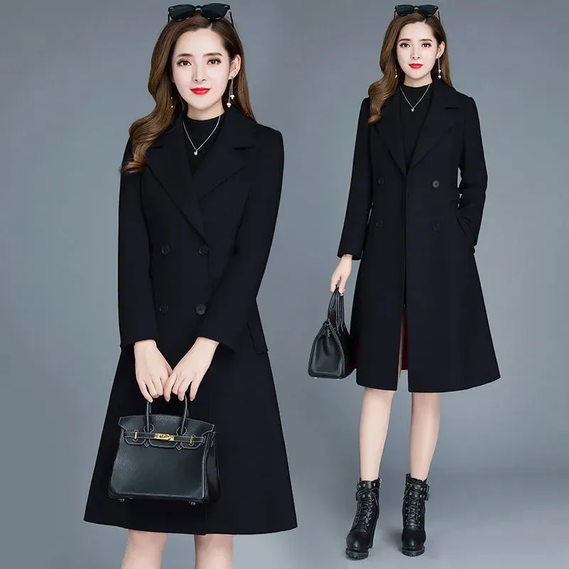 

2023 New Spring Autumn Wool Coat Women Overcoat Warm Woolen Jacket Parkas Long Slim Windbreaker Female Outerwear Clothes