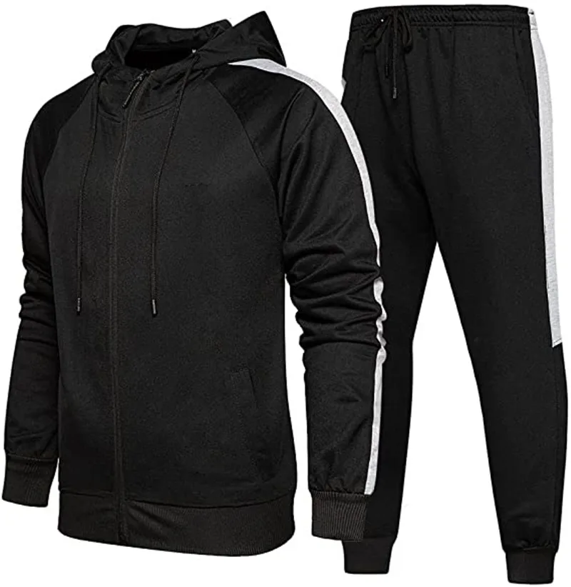 

Men's Tracksuit Full Zip Long Sleeve Drawstring Hoodie and Jogging Pants with Side Pockets Men's clothing Spring New Sportswear