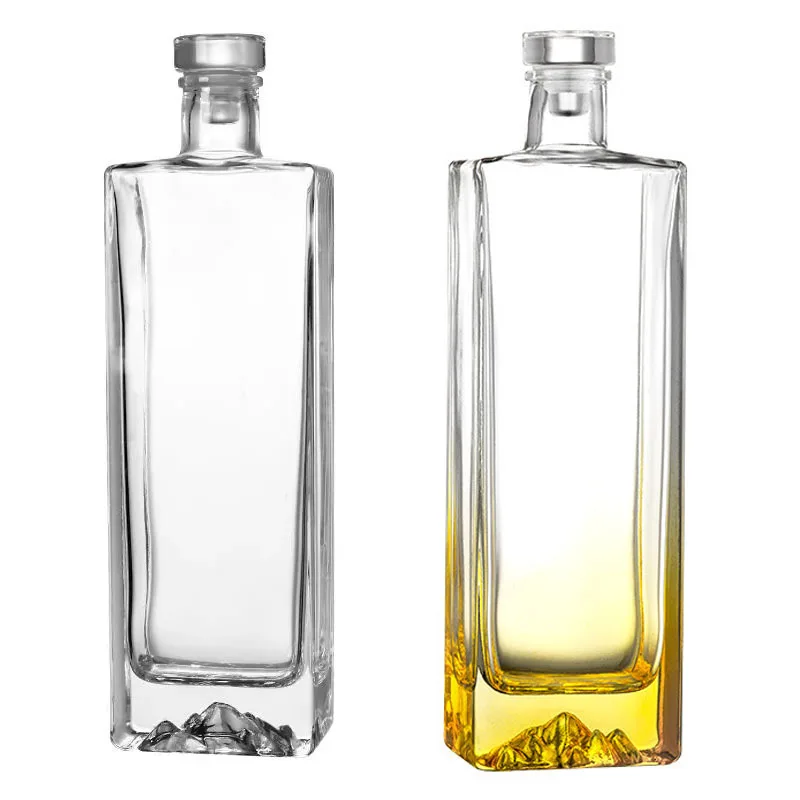 

500 мл толстые квадратные стеклянные бутылки для вина с крышкой для льда, горного виски, водки, ликера, сакэ, Герметичная Бутылка, плоская фляж...