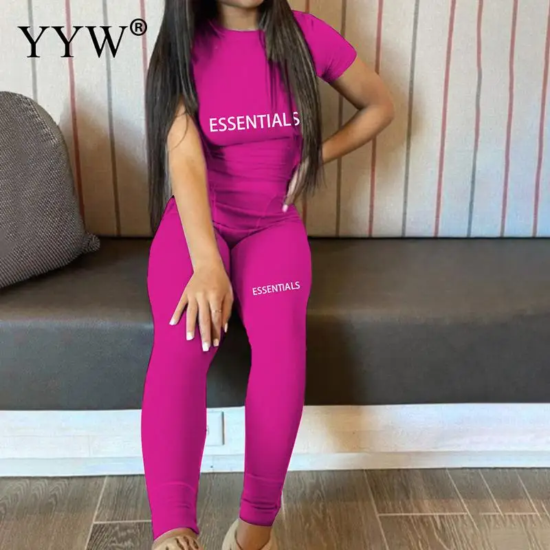

Letter Print Skinny Pants Set Summer Short Sleeve Women Two Piece Sets Outfits Fashion Streetwear 2pcs Tracksuits Casual Suits