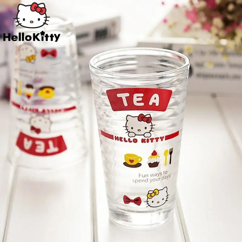 2pcs Sanrio 450Ml Hello Kitty Cartoon Glass Cup Applique Cute Milk Juice Cup Water Cup Kawaii Anime Toy For Girls Birthday Gift