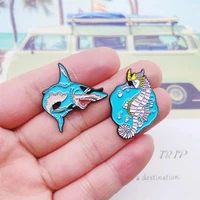 creative cartoon badges animal sea creature broochs sunglasses shark seahorse blue alloy badge jewelry gifts