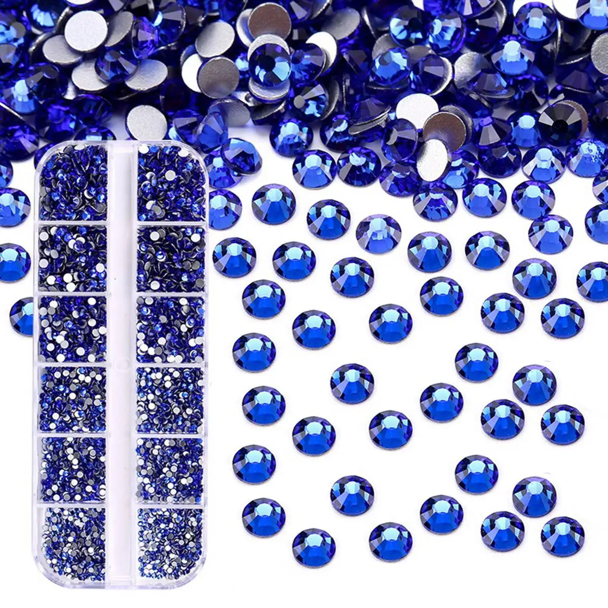 

3600 Pcs Hotfix Rhinestone 6 Sizes Flatback Round Glass Crystal Rhinestones Glass Stones for DIY Manicure Royal Blue