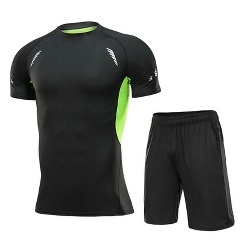 

Men Sports Outdoor Fitness Shorts Short Sleeve Sports Tights Running Track and Field Quick Dry Casual Suit