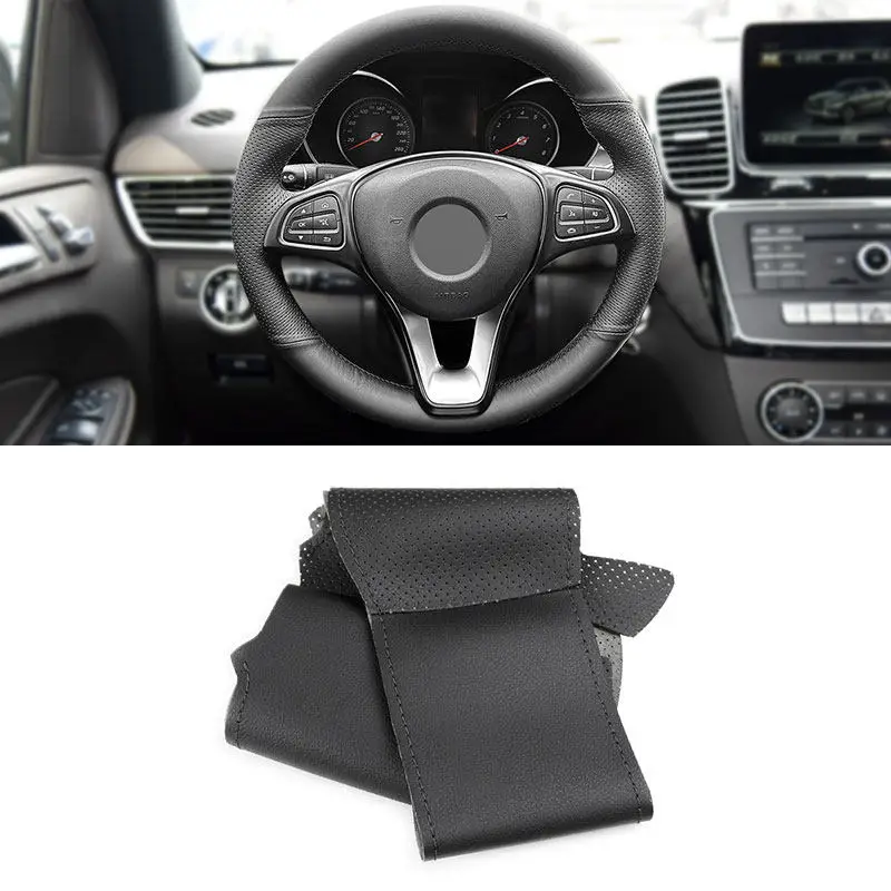 Черный кожаный чехол на руль автомобиля для Mercedes Benz W176 W246 W205 C117 C218 X218 W213 X156 X253 W166 X166
