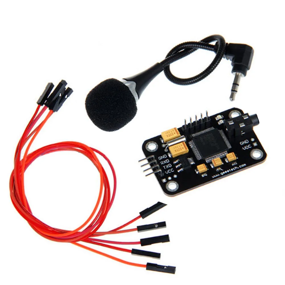 

Black Universal Board Voice Recognition Module With Microphone High Sensitivity Jumper Wire Practical Speech Tools