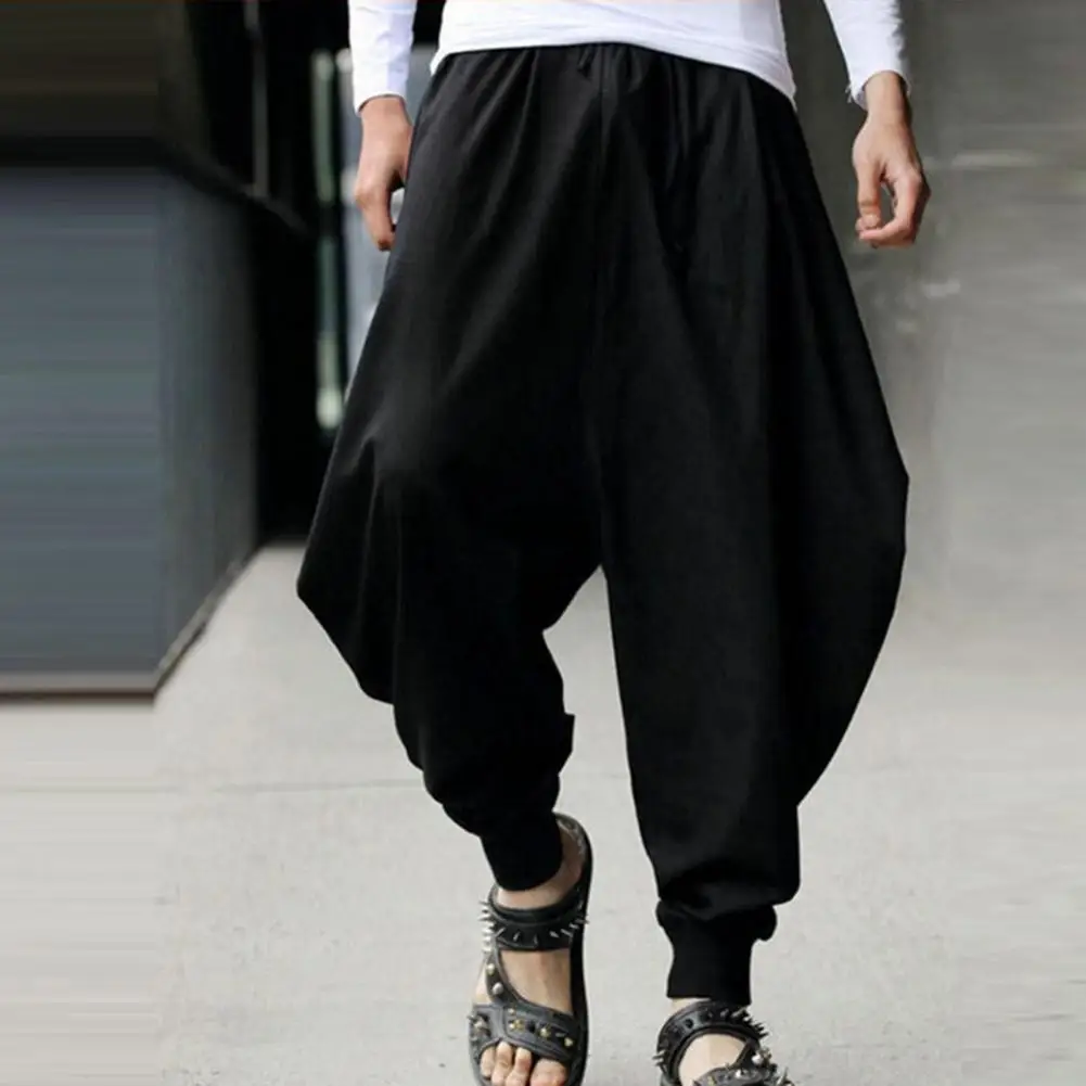 

Male Trendy Elastic Waist Ankle Tied Pants Breathable Baggy Pants Lace-up for Role Play