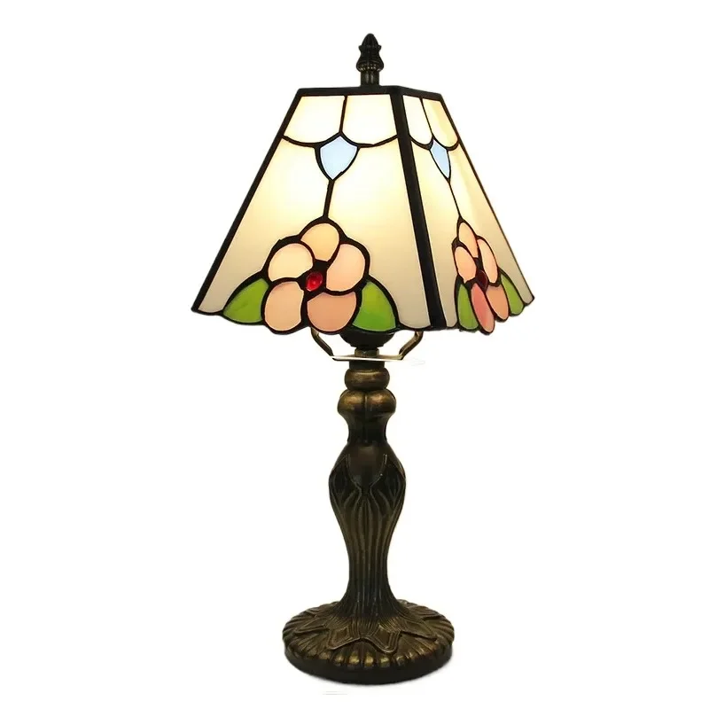 8-дюймовая классическая настольная лампа в стиле ретро витражная квадратная роза