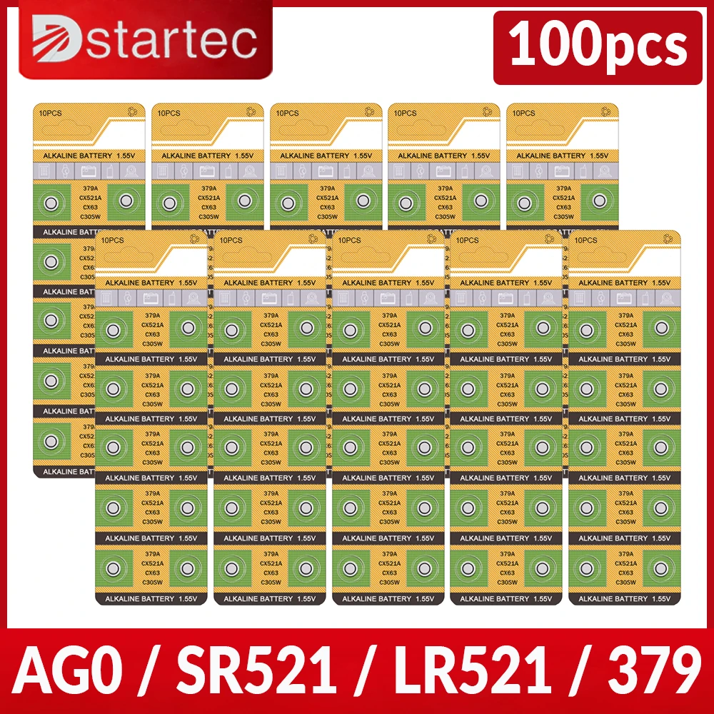 

100 шт., щелочные батарейки AG0 379, SR63 LR69 LR521 379A SR521SW D379, электронные игрушки, движение, 1,55 в