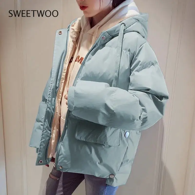 2022 Down Jacket Women's Winter Clothes Coat New Loose Thickened Hooded Padd Cotton Coats Parkas Bubble Short Puffer Jacket Tide
