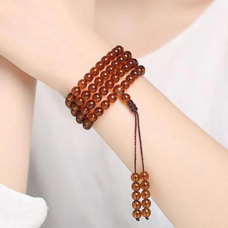 Natural Baltic Amber Elastic Bracelet Women Men Golden Ambers 108 Bead Mala Beaded Amulet Bracelets Fashion Jewelry Accessories