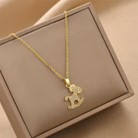 2022 new fashion trojan cubic zirconia pendant necklace trendy stainless steel link chain gold necklaces womens animal jewelry