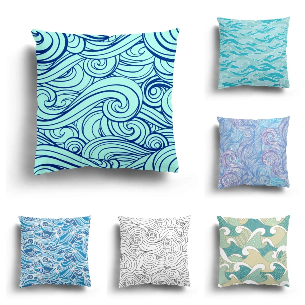 

Ocean wave printing plush pillowcase home decoration sofa cushion cover Japanese wave pattern pillowcase can be customized 45*45