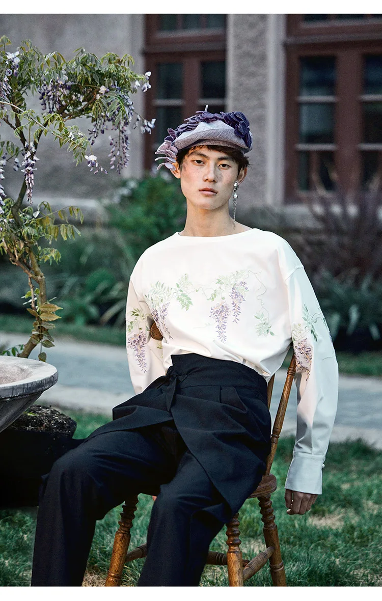 Новинка мужская и женская одежда 27-46 брюки с завышенной талией цветочным узором