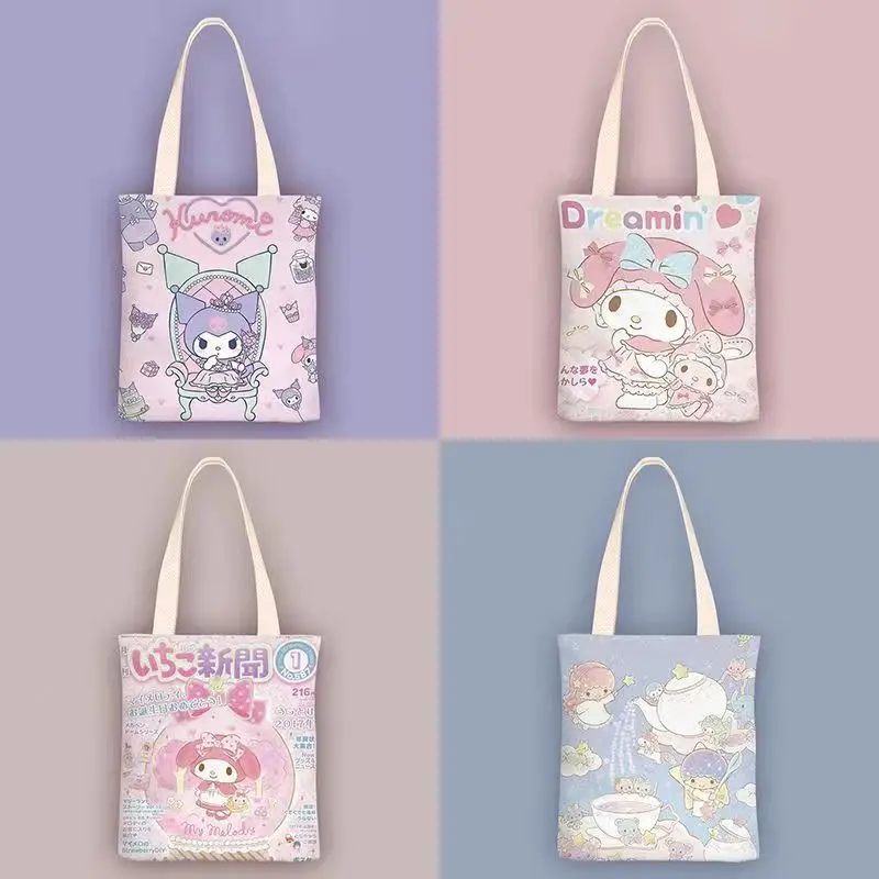 

Sanrio Kulomi single shoulder bag canvas bag KT family anime shoulder cute student tuition bag A4 file bag stationery